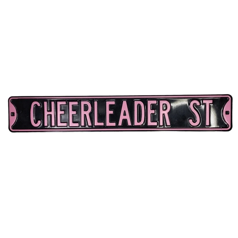CHEERLEADER ST Black and Pink Metal Street Sign Wall Hanging Large